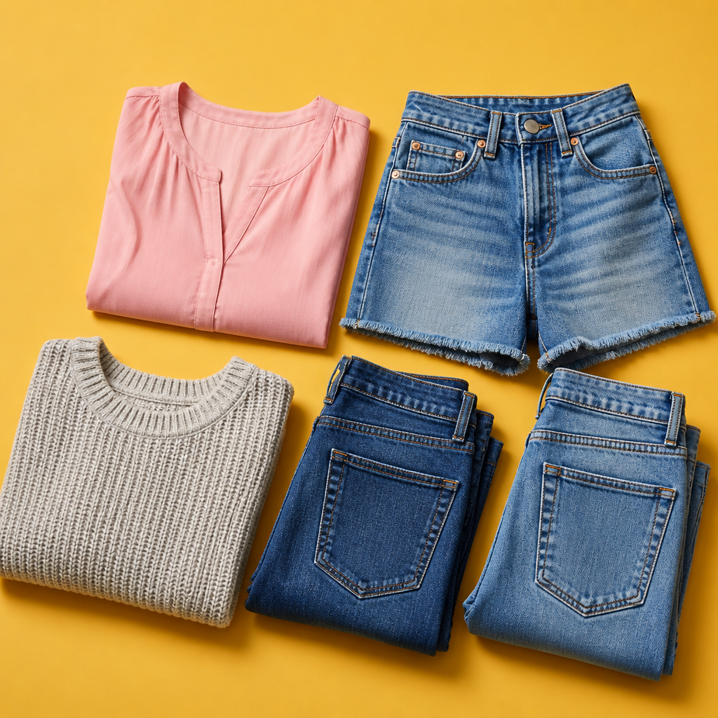 Featured shirts, shorts, knits and jeans